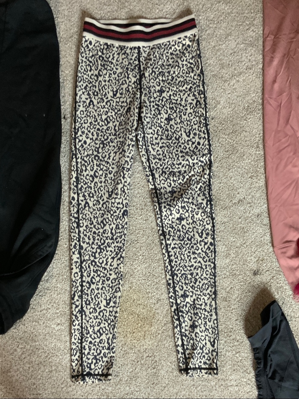 Leopard Print Leggings with Striped Waistband
